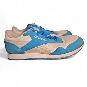 Reebok Classics Nylon Suede Sneakers Womens 10 Men 8.5 Vintage Retro Blue Silver